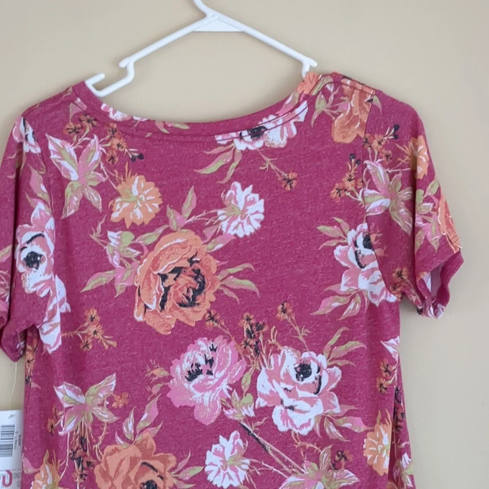 NWT Small LuLaRoe Christy T Floral Pink Orange Tee Shirt Top Soft New